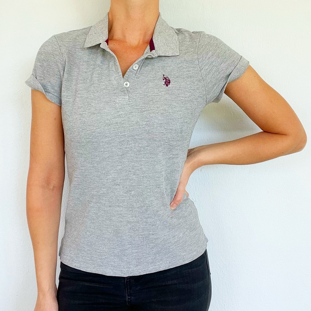 US Polo Assn gray short sleeve embroidered polo top size medium